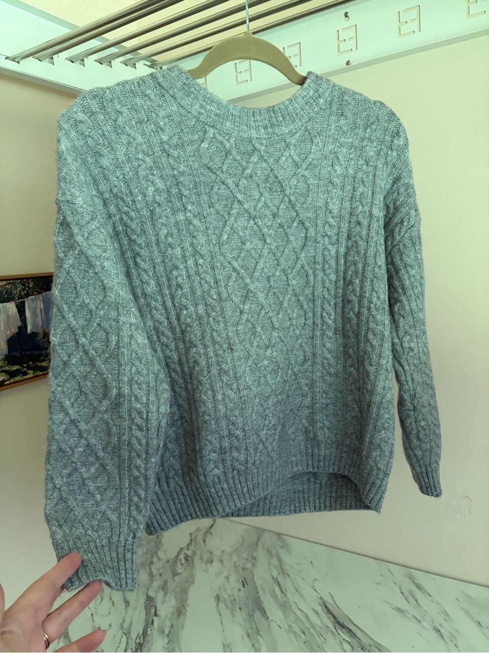 H&M Light Gray Cable Knit Crewneck Sweater